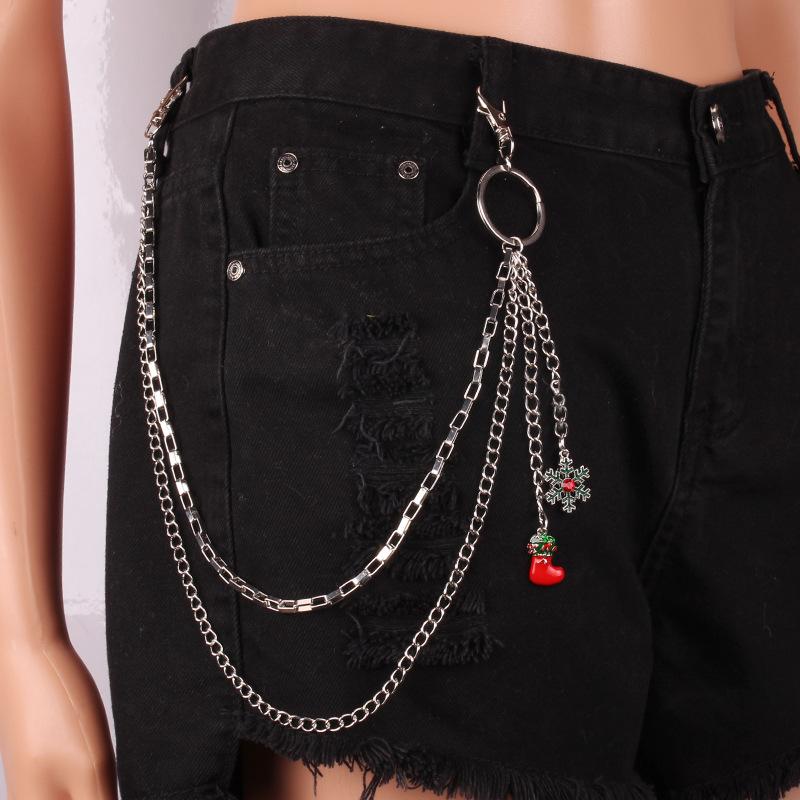 Double-layer pants chain versatile Christmas trend gift snowflake oil drop pendant