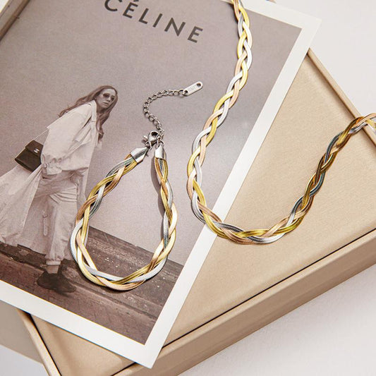 Net Red Titanium Steel Jewelry 18K Gold Silver Rose Gold Three-strand Snake Chain Winding Necklace Female