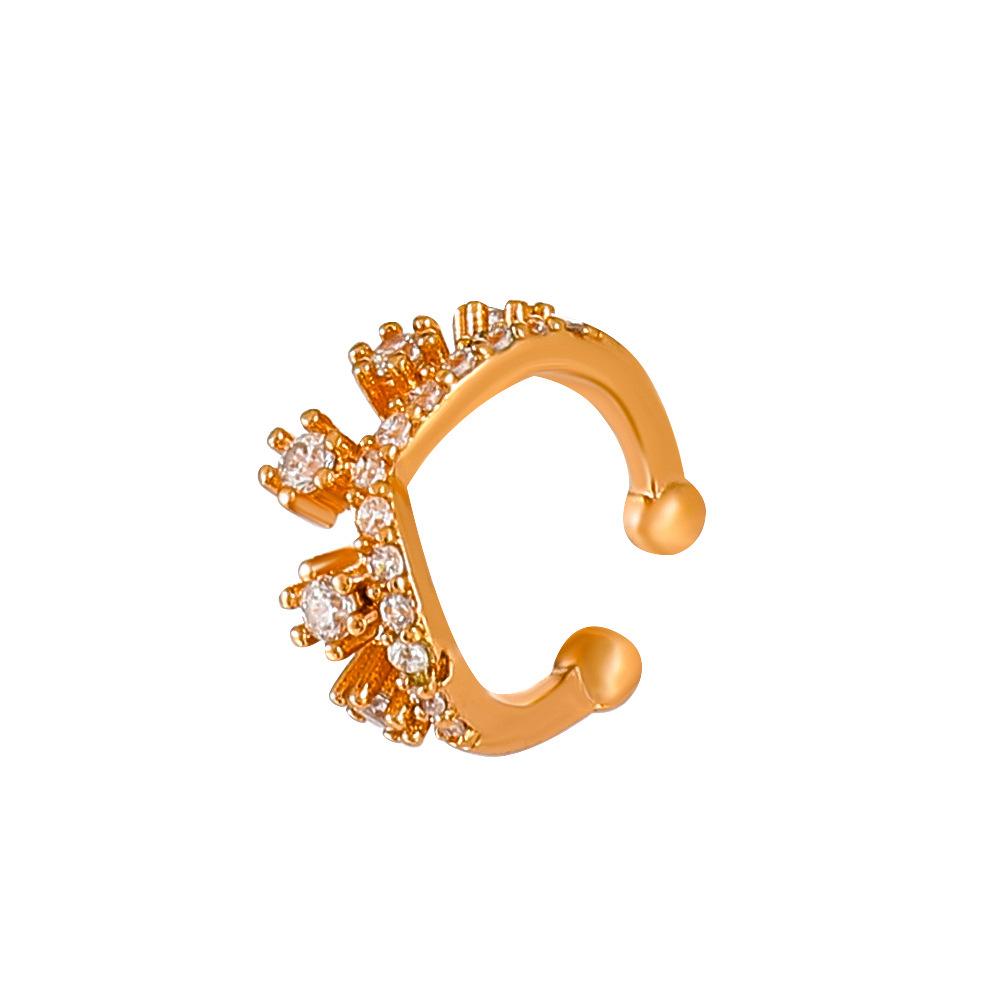 Niche design copper inlaid zircon crown ear clip ins French retro hole-free C-shaped earrings high-end earrings for women
