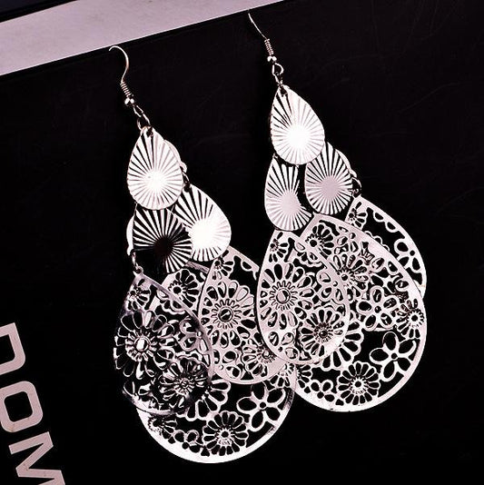 Palace Hollow Multi-layer Flower Vintage Versatile Earrings Indian Ladies Earrings