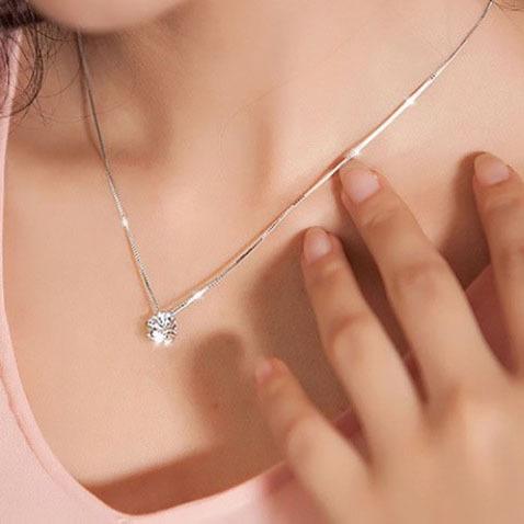 Jewelry fashion simple single zircon necklace sweet micro-inlaid pendant