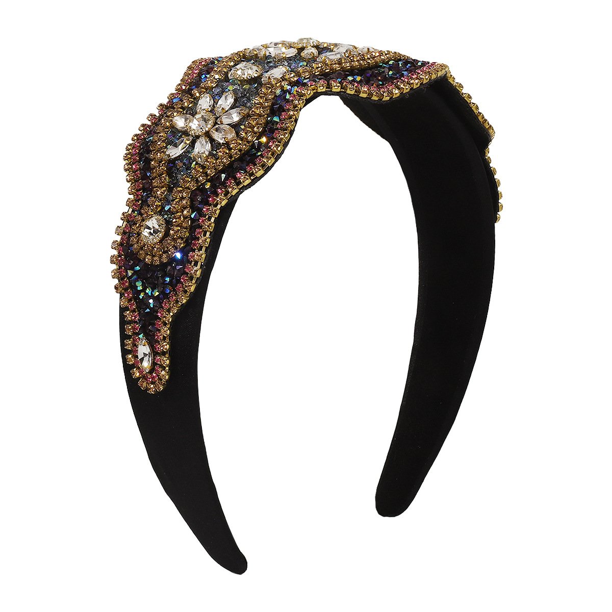F4648 trendy color diamond light luxury headband tiktok baroque national exaggerated heavy industry headband