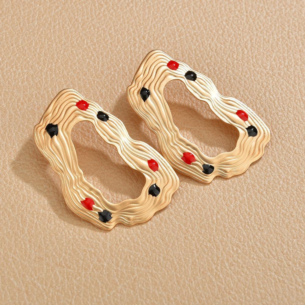 INS color drop oil geometric alloy earrings exaggerated simple retro matte French earrings daily women