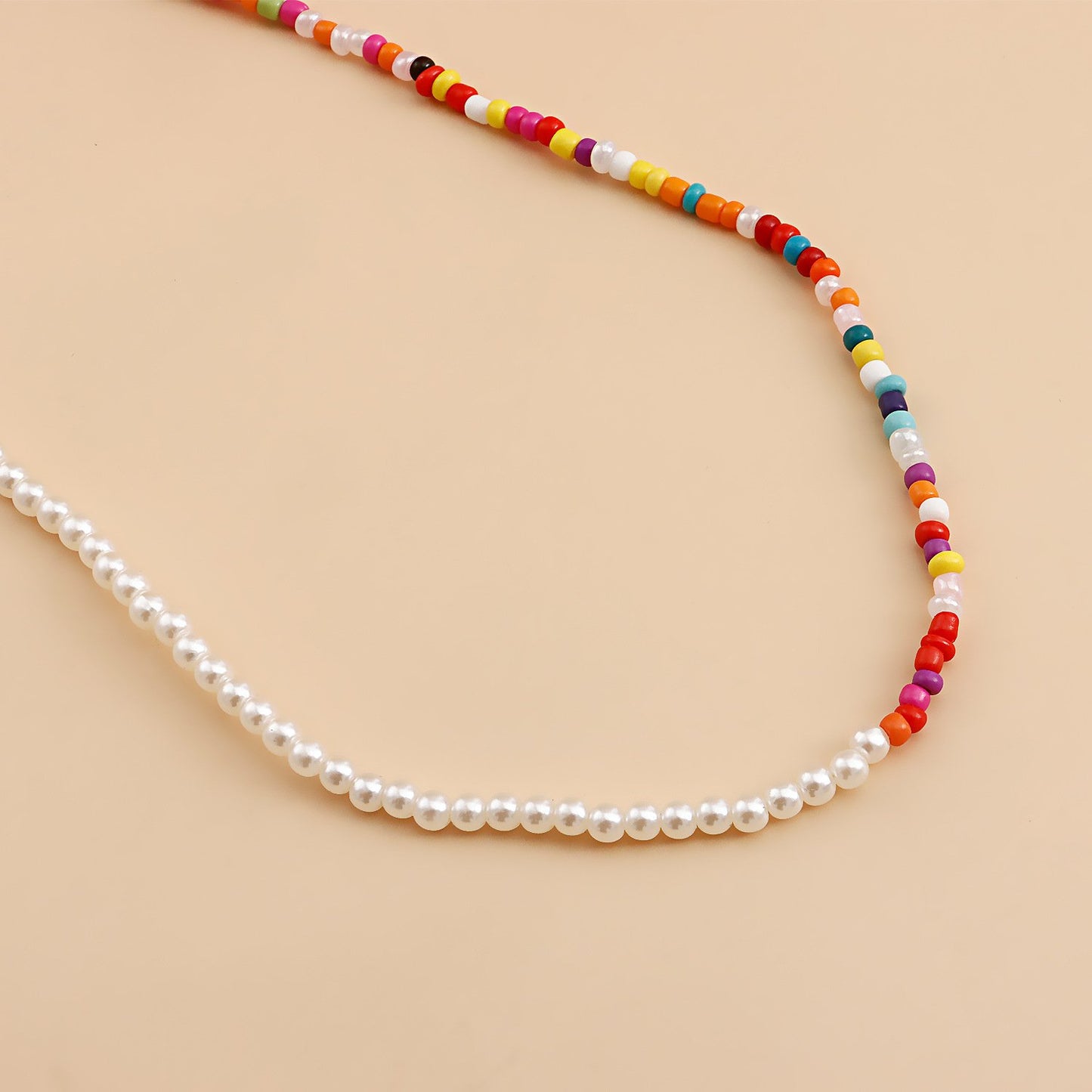 Jewelry Bohemian imitation pearl mixed color colorful rice bead necklace female hand-woven necklace