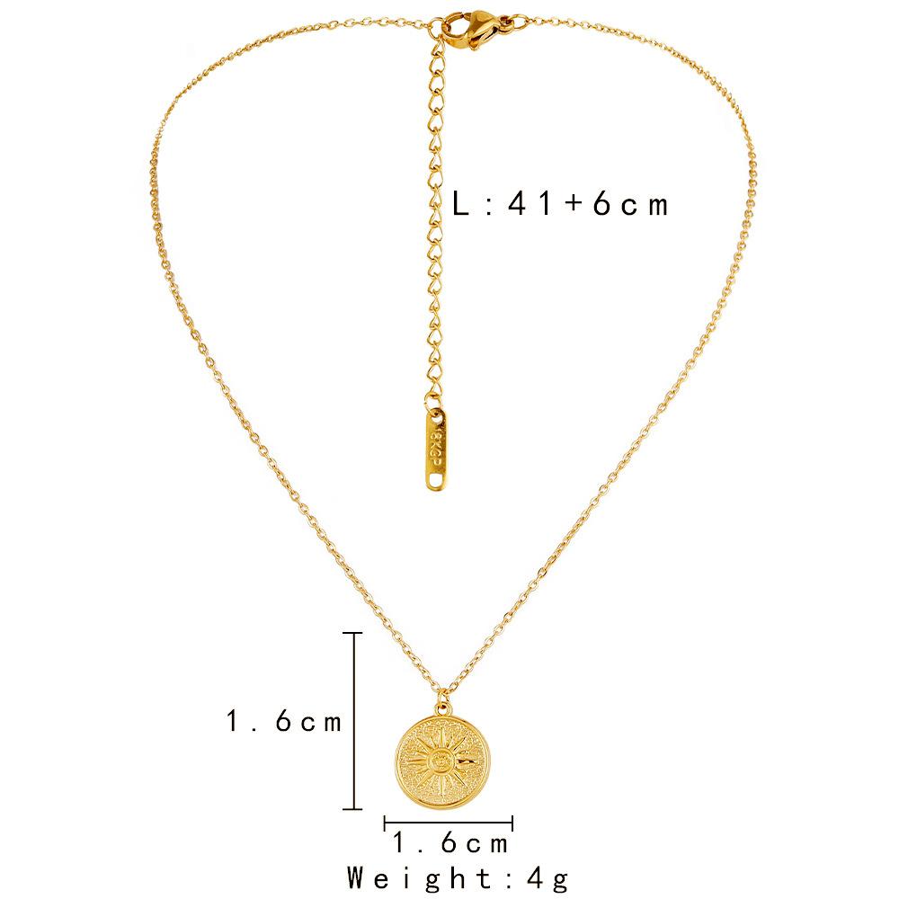 Original Design Personality Simple Stainless Steel Gold Round Coin Embossed Sun Necklace For Women
