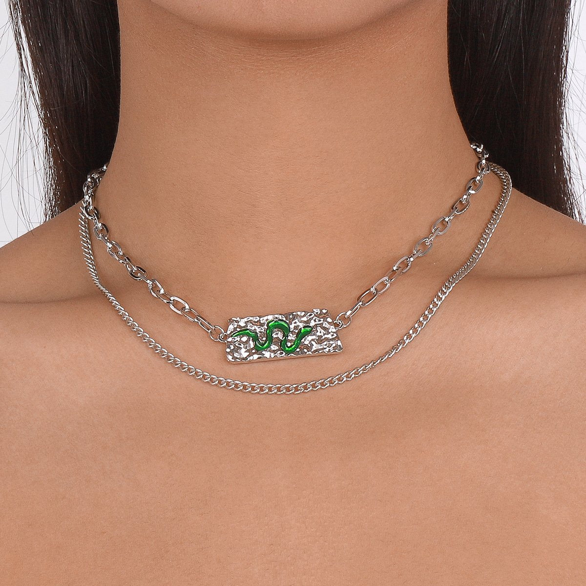 N146 Jewelry Double Layered Wearing Personality Snake Element Necklace Exaggerated Hip Hop Punk Necklace