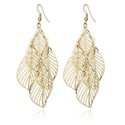 Fashion Hollow Metal Leaf Earrings Stud Earrings