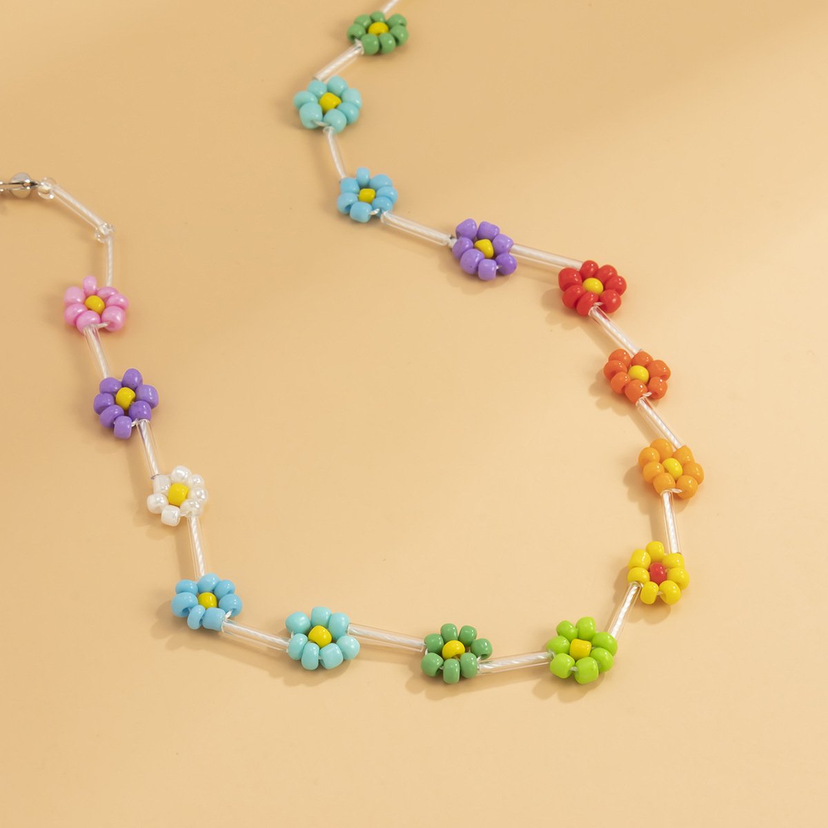 Jewelry Simple Color Gradient Rice Beads Small Daisy Necklace Holiday Braided Clavicle Necklace Women