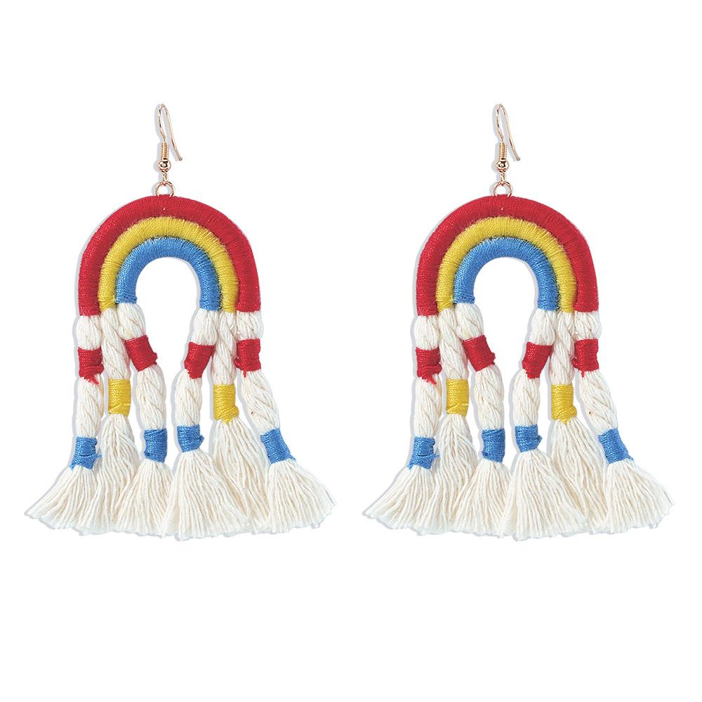 E991 Fashion Tassel Earrings Handwoven Personality Stud Earrings Bohemian Ethnic Rainbow Earrings