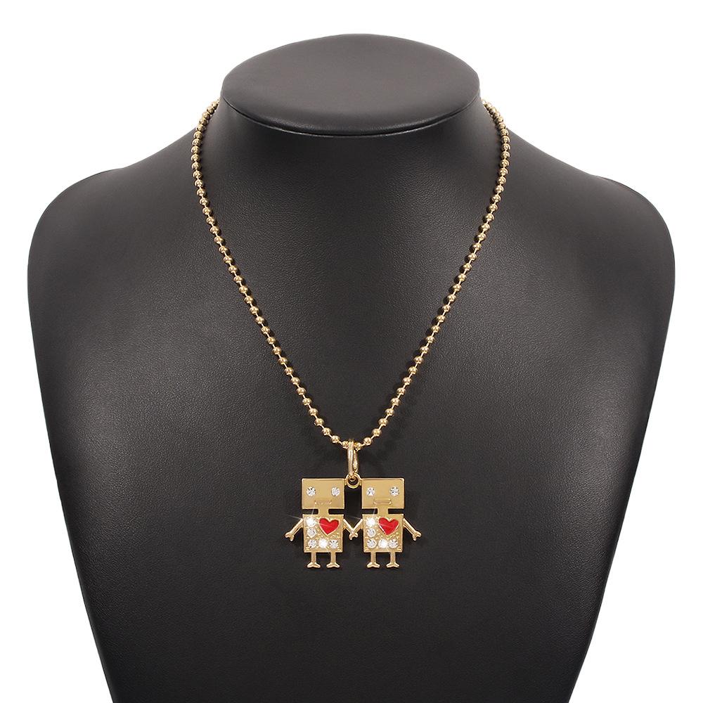 N955 Personality Cartoon Robot Pendant Necklace Simple Necklace Fun Heart Diamond Necklace Women