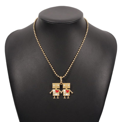 N955 Personality Cartoon Robot Pendant Necklace Simple Necklace Fun Heart Diamond Necklace Women