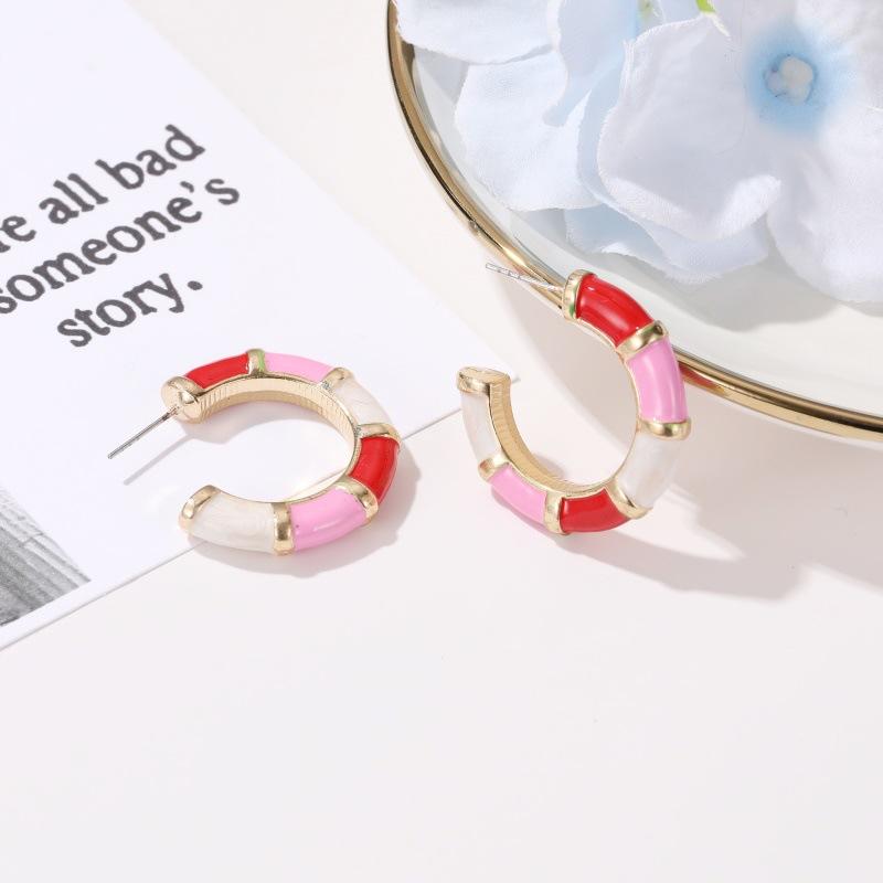 Fashion Earrings Creative Colorful C-shaped Stud Earrings Fashion Metal Bamboo Oil Drip Earrings
