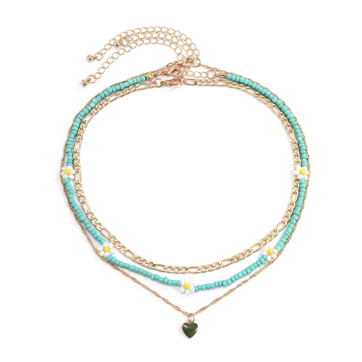 French retro painting oil heart-shaped small daisy rice bead necklace simple metal thin chain necklace female