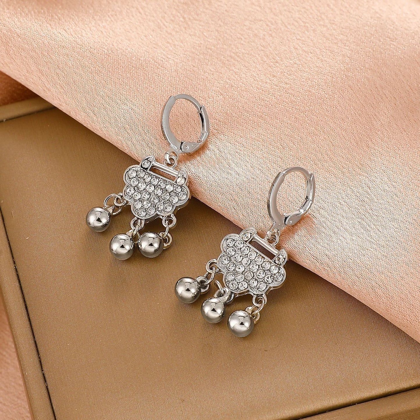 One step one ring safety lock bell earrings women's same style fashion temperament zircon earrings national tide earrings