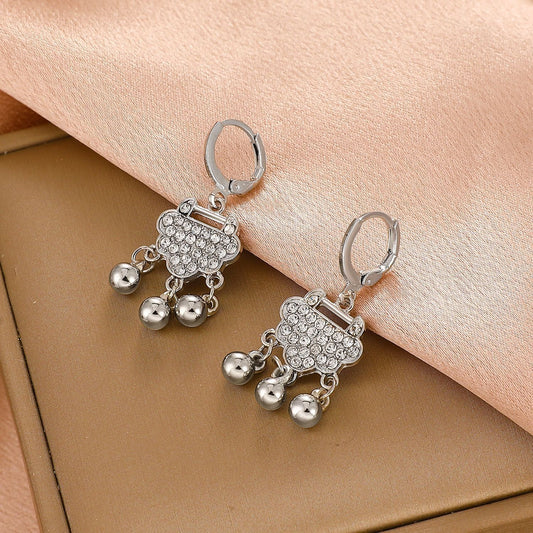 One step one ring safety lock bell earrings women's same style fashion temperament zircon earrings national tide earrings
