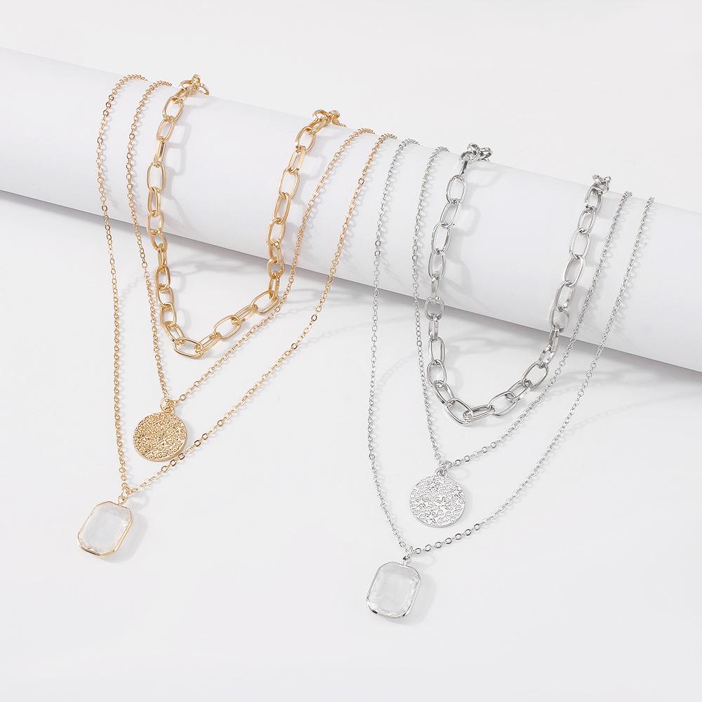 N9832 Multilayered Necklace Metal Chain Disc Geometric Necklace Exaggerated Geometric Fashion Necklace