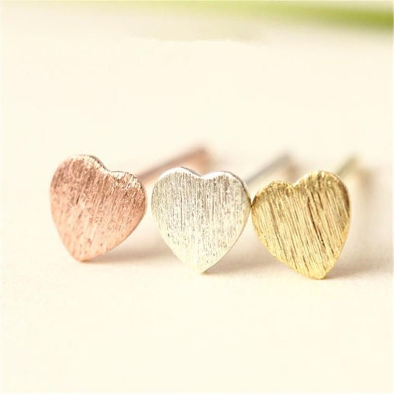 Tanabata Valentine's Day Gift Jewelry Simple Peach Heart Brushed Stud Earrings Classic Versatile Fashion Women's Jewelry