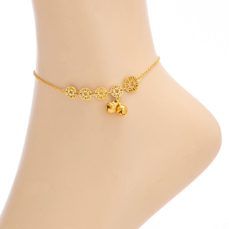 Titanium Steel Retro Copper Coin Anklet Women's Tide Bell Ancient Sexy Anklet Internet Celebrity Simple and Small Design