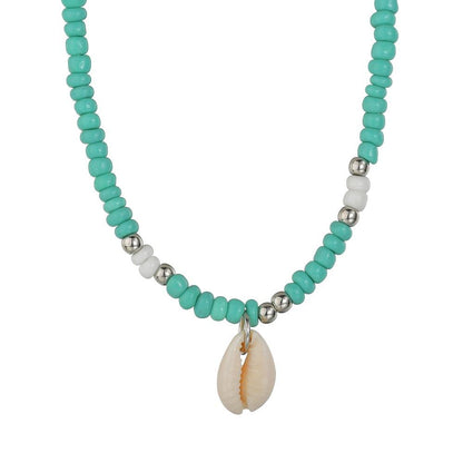Accessories Turquoise Beaded Conch Shell Short Necklace Bohemian Necklace for Women