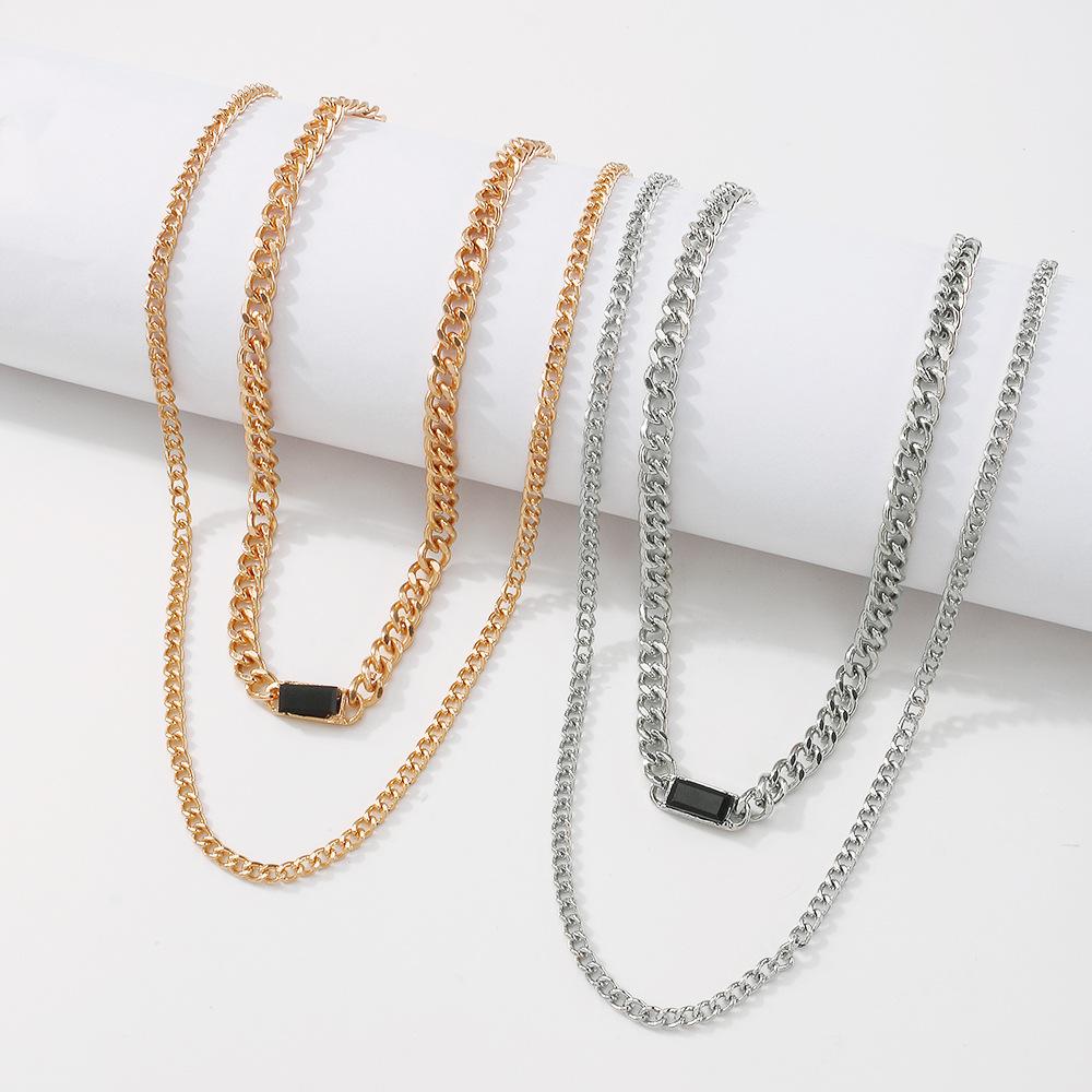 N938 Jewelry Metal Texture Stacked Necklace Personality Hip Hop Geometric Resin Double Layer Necklace Women