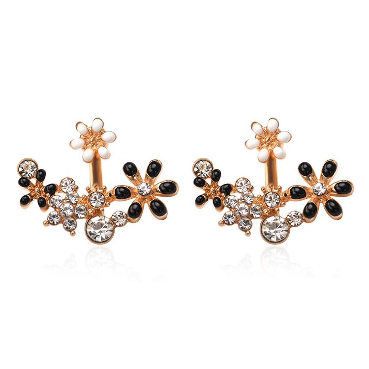 Sweet Ruili flower rhinestone back hanging earrings femininity pastoral fresh accessories jewelry earrings