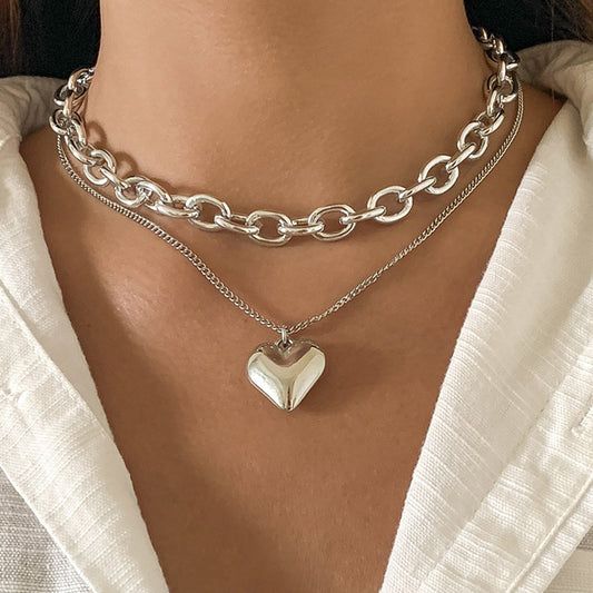 Jewelry Punk Hip Hop Aluminum Chain Clavicle Necklace Retro Simple Peach Heart Pendant