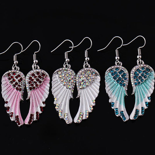 Fashion Women's Angel Wings Rhinestone Wings Mid-Long Pendant Earrings Simple Earrings First Jewelry