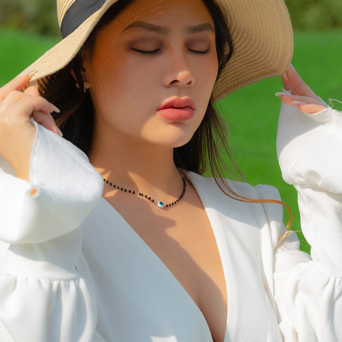 Jewelry Ethnic Beaded Chain Devil Eyes Pendant Punk Hip Hop Metal Tag Necklace