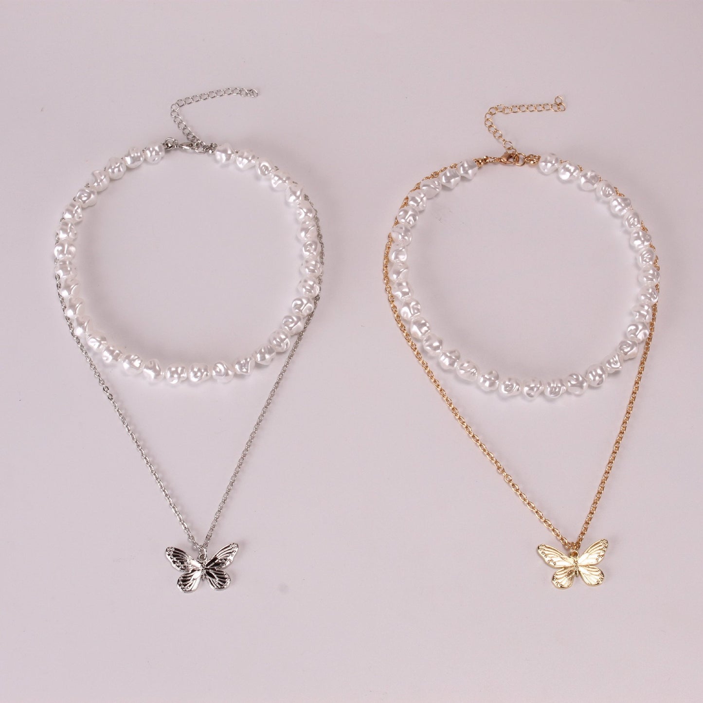 Jewelry personality female worker string Baroque pearl necklace temperament ins multi-layer butterfly necklace