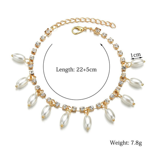 Fashion Rhinestone Anklet Summer Simple Imitation Pearl Pendant Anklet Jewelry