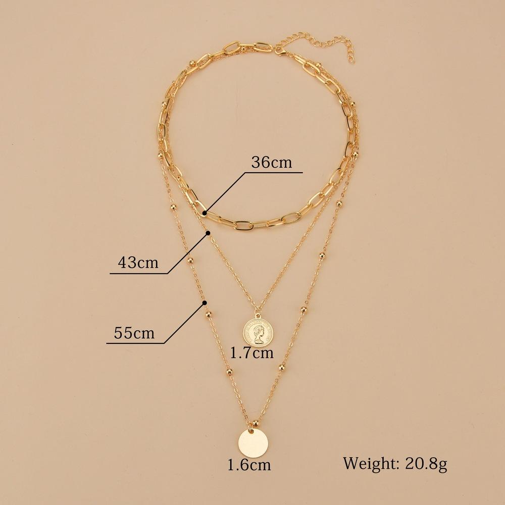 Fashion Round Alloy Queen Head Necklace Simple Multi-Layer Clavicle Chain Necklace Accessories