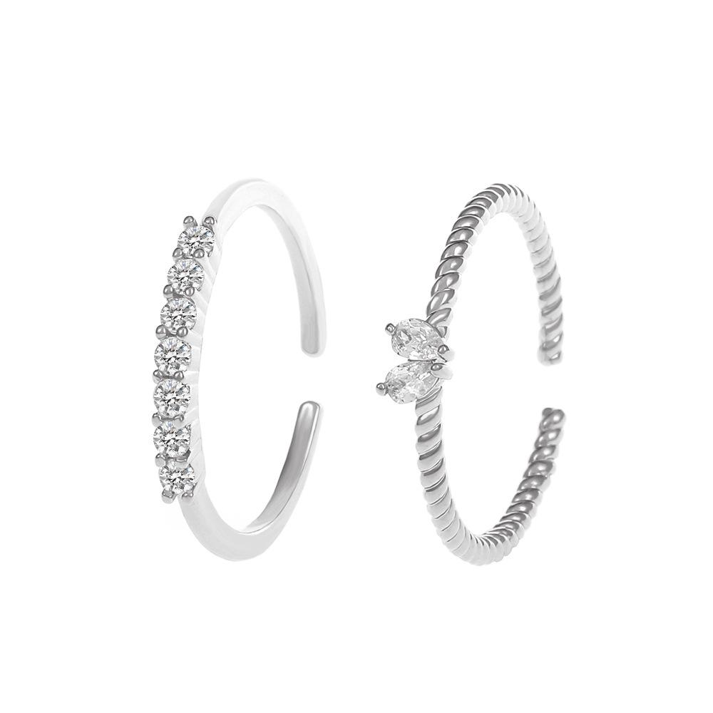 ins zircon love ring set fashion light luxury niche design geometric opening index finger ring two-piece set