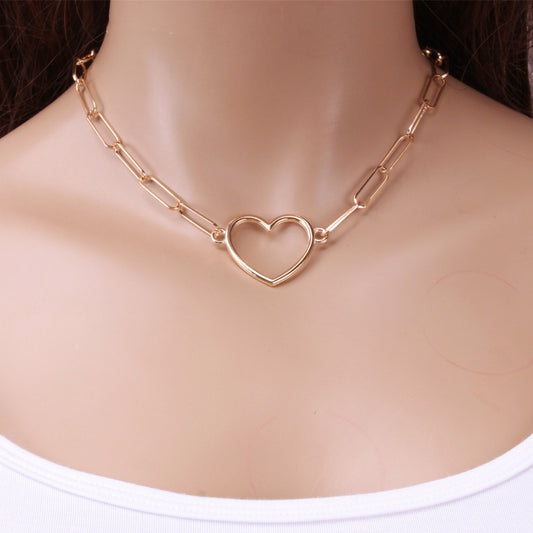 Retro Simple Alloy Large Love Paper Clip Necklace Pendant Clavicle Chain Necklace Female