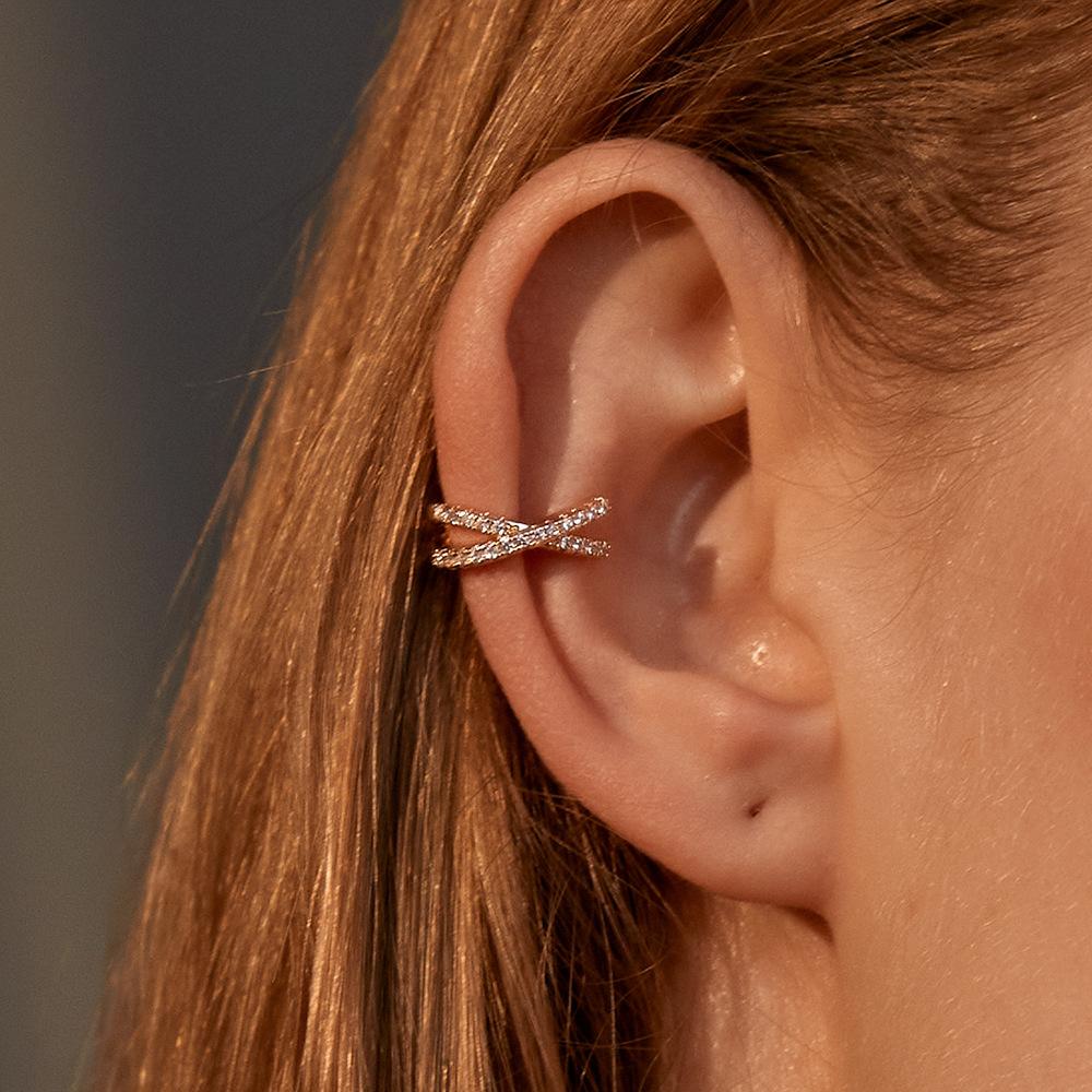 Personalized simple ear bone clip fashion geometric micro-inlaid zircon earrings earrings cold temperament x cross ear clip