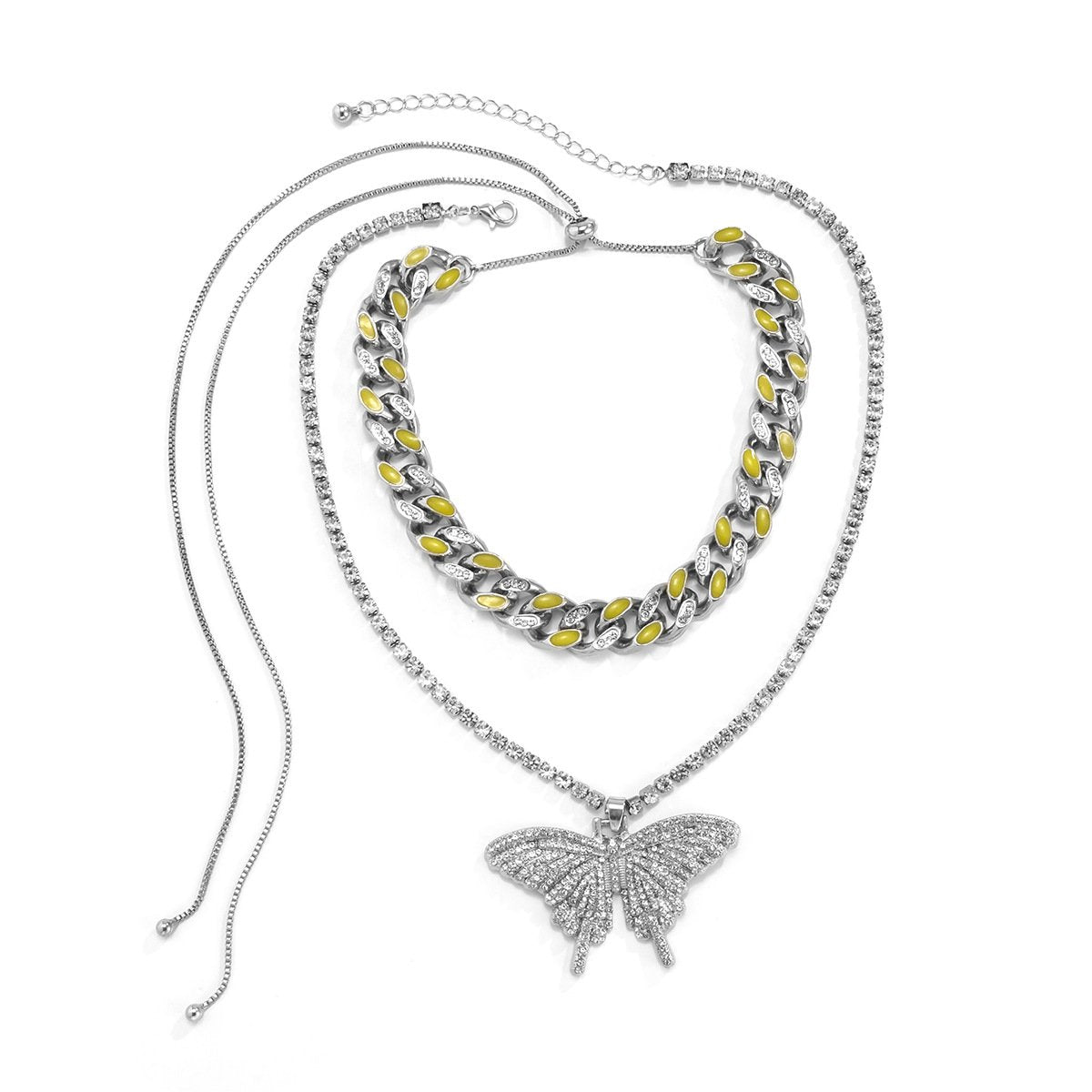 Jewelry Punk Diamond-studded Cuban Chain Necklace Retro Drip Oil Luminous Metal Chain Necklace Female