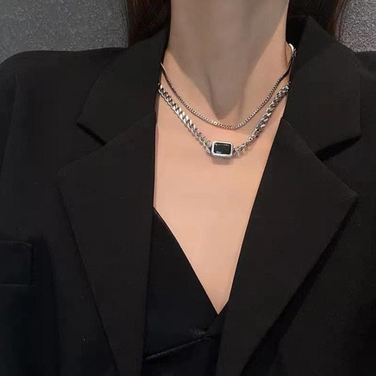 Multilayer Frosty Geometric Square Necklace Female Fashion Net Red Clavicle Chain Retro Hip Hop Pendant Necklace Jewelry