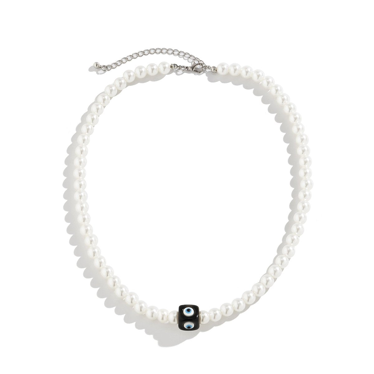 Simple cold beaded imitation pearl color eye necklace sweet cool three-dimensional square pendant single-layer necklace female