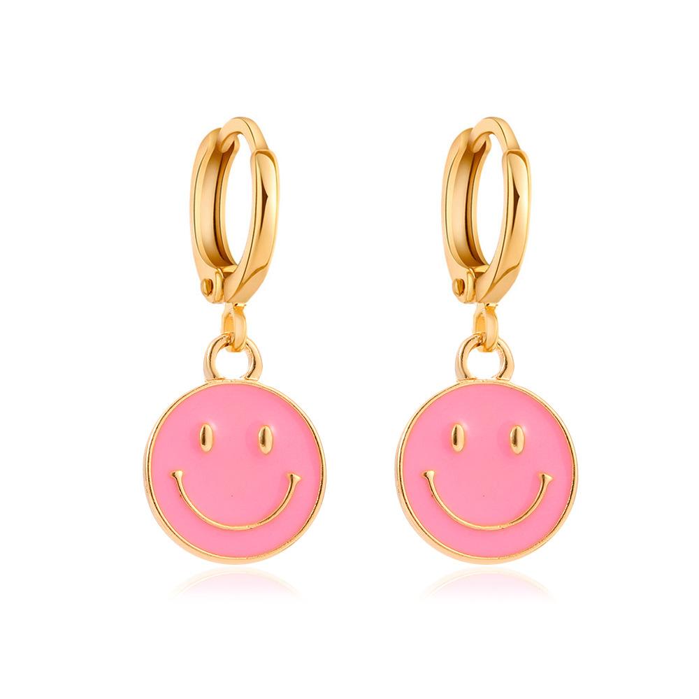 Ins cute dripping oil smiling face earrings simple metal smile earrings fashion creative earrings earrings female