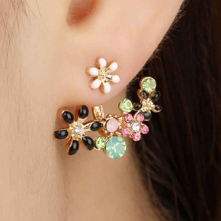 Sweet Ruili flower rhinestone back hanging earrings femininity pastoral fresh accessories jewelry earrings