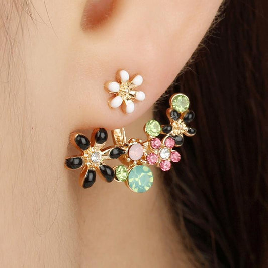 Sweet Ruili flower rhinestone back hanging earrings femininity pastoral fresh accessories jewelry earrings