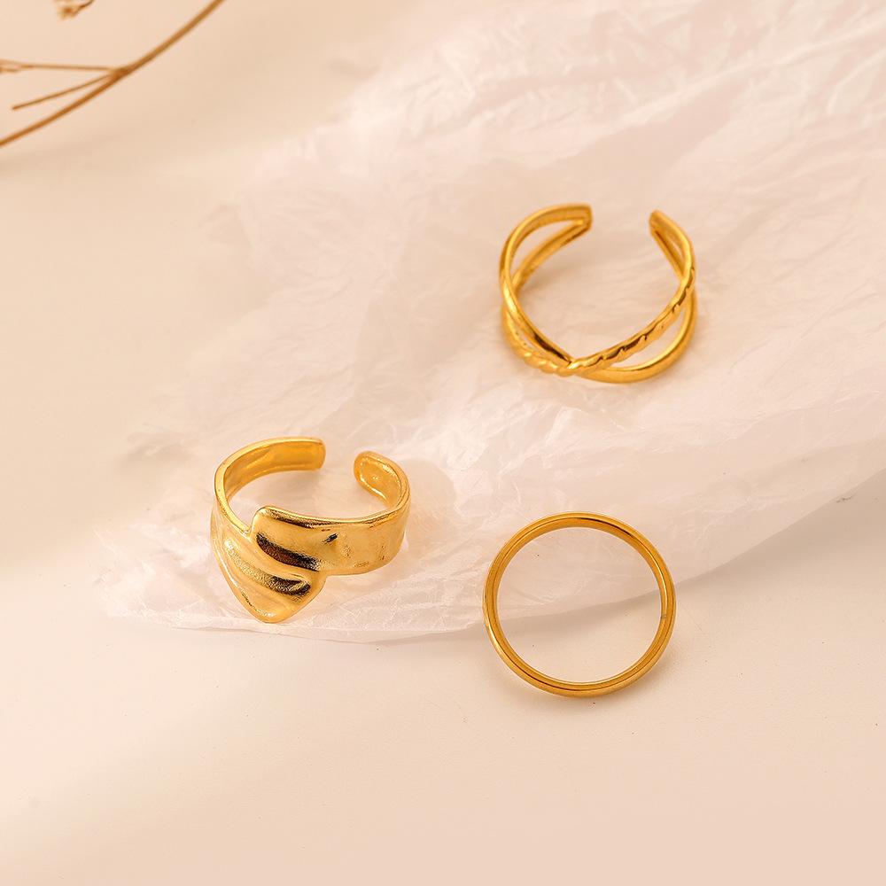 Stylish Simple Versatile Stainless Steel Open Cross Twist Irregular Set Ring