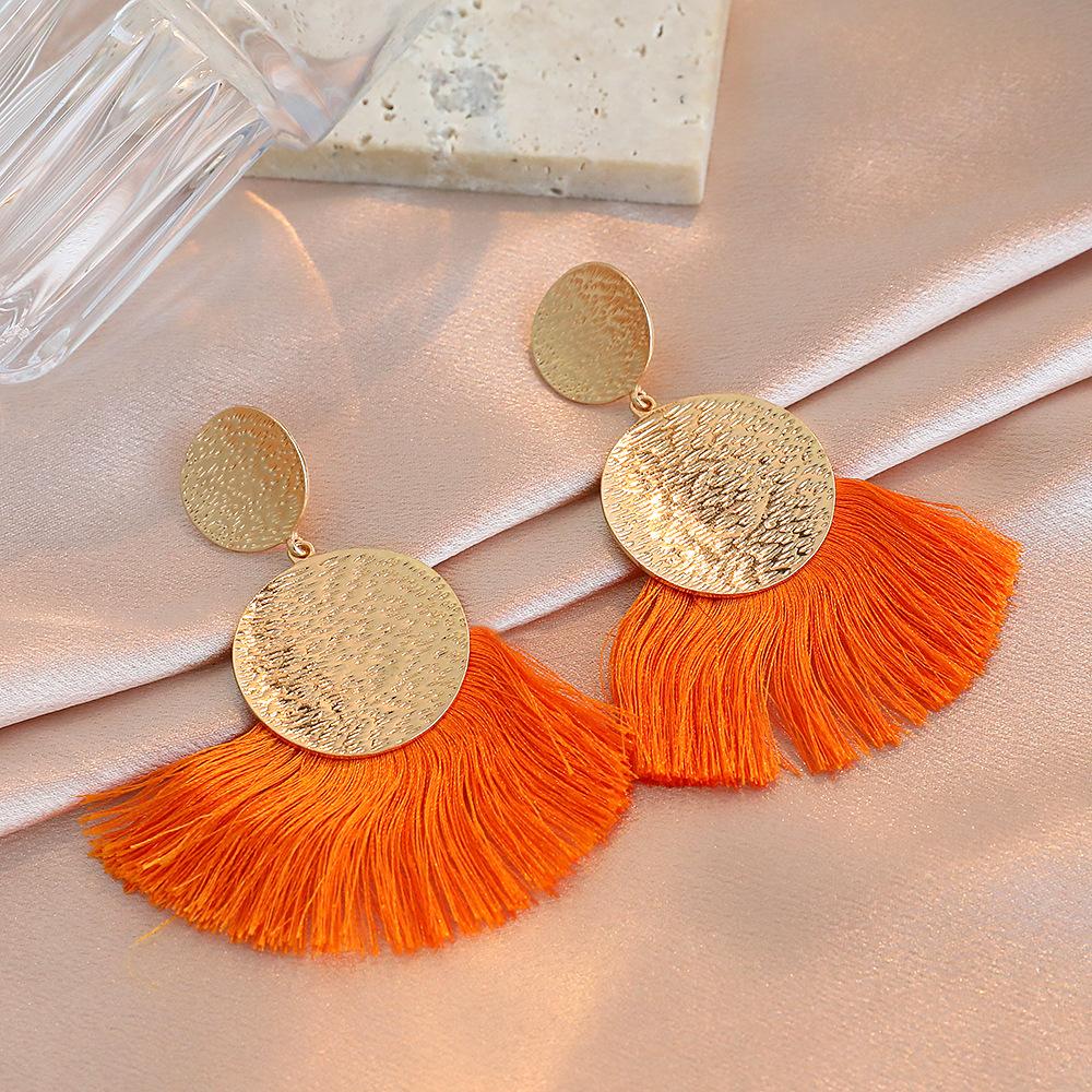 Exaggerated Metal Scalloped Tassel Earrings Bohemian Handmade Geometric Hollow Earrings Pop Jewelry