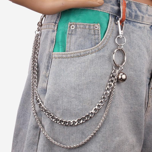 Metal Double Chain Waist Chain Ladies Denim Personality Silver Alloy Basketball Pendant Pants Chain Accessories