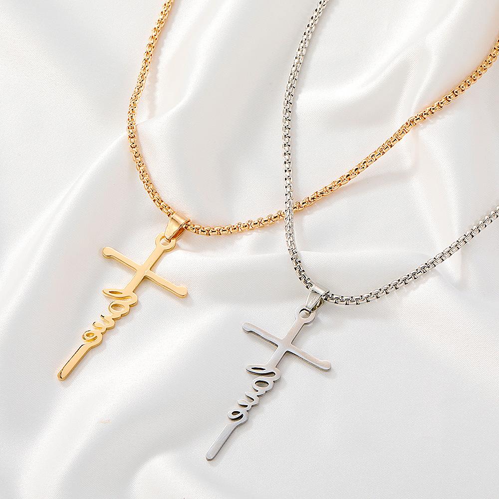 English letter pendant necklace stainless steel cross clavicle chain punk hip hop jumping disco necklace female
