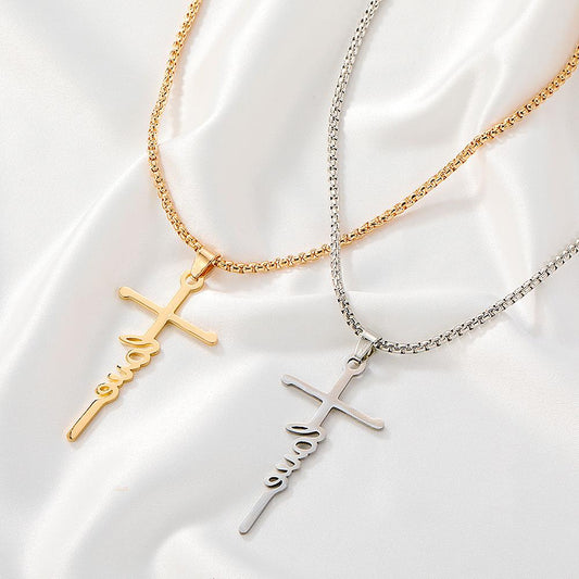 English letter pendant necklace stainless steel cross clavicle chain punk hip hop jumping disco necklace female