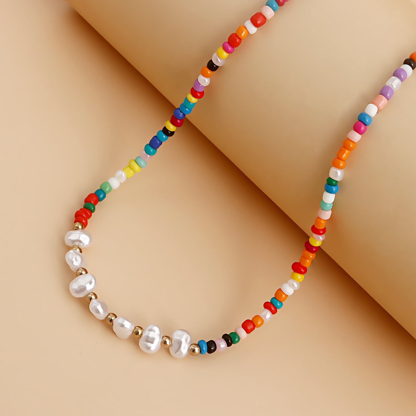 Jewelry Bohemian Colored Rice Beads Pearl Beaded Necklace Female Handwoven Necklace