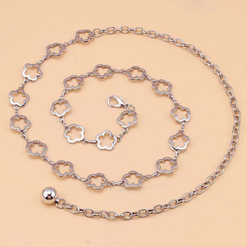 Metal waist chain women's fashion hollow flower shape decorative dress with small ball pendant belt