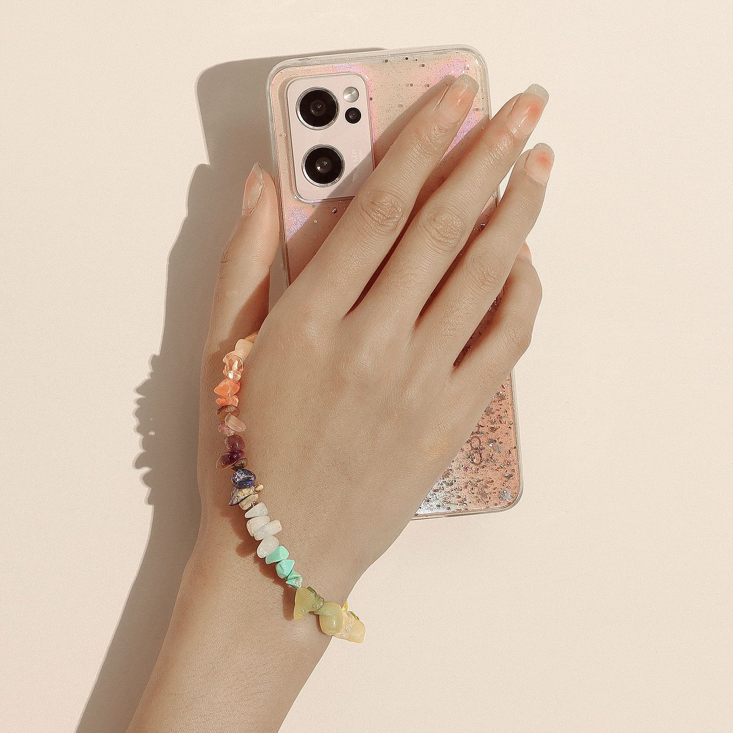 ins colorful gravel turquoise mobile phone chain hand-woven wire rope mobile phone lanyard mobile phone shell pendant pendant