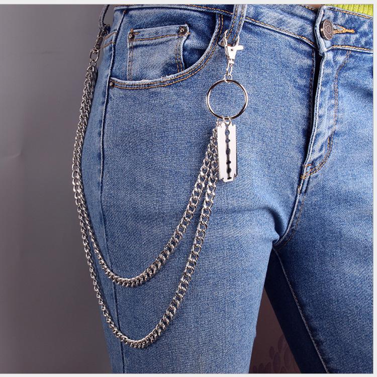 Hip-hop retro double-layer butterfly pants chain men and women trendy people hanging chain decoration trousers ins waist chain