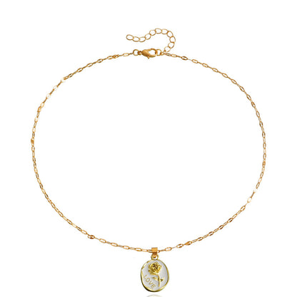 Jewelry simple geometric round LOVE rose pendant necklace female ins trend trend accessories